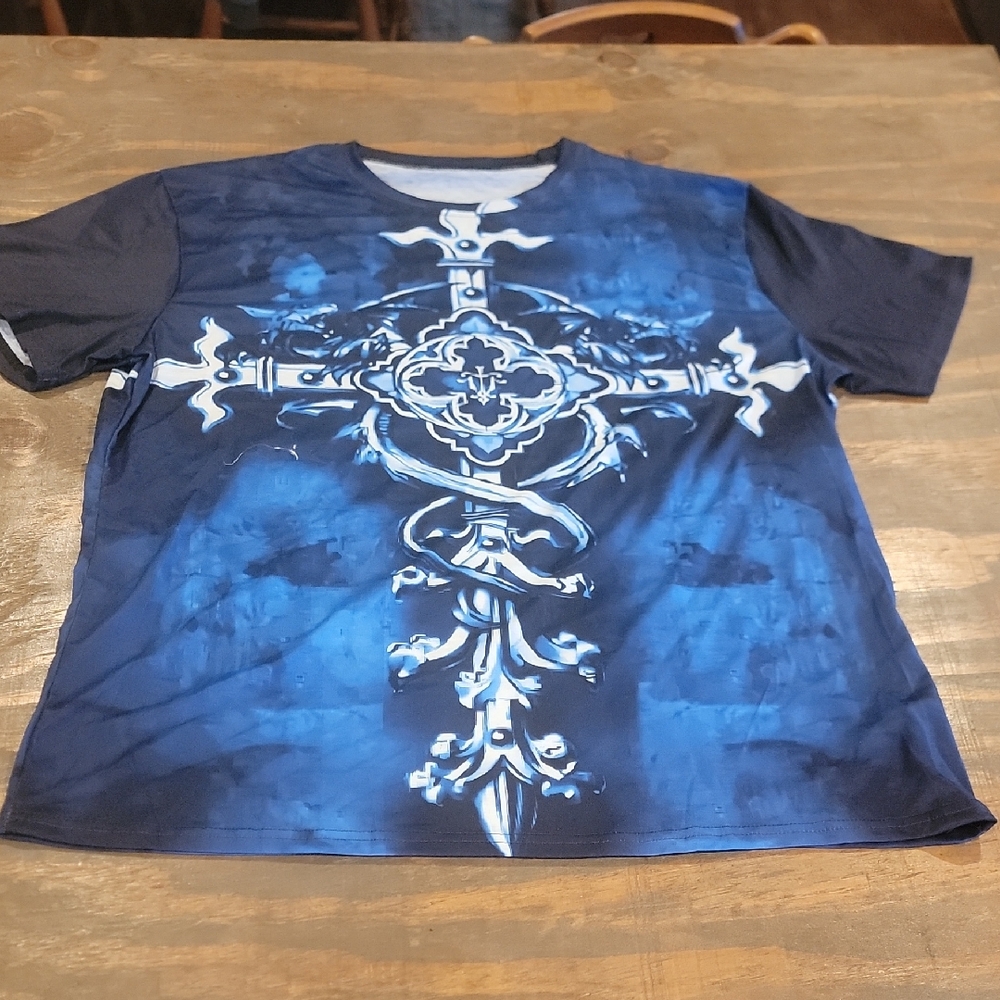 Amazon Navy Blue Cross Graphic Short Sleeve Tee